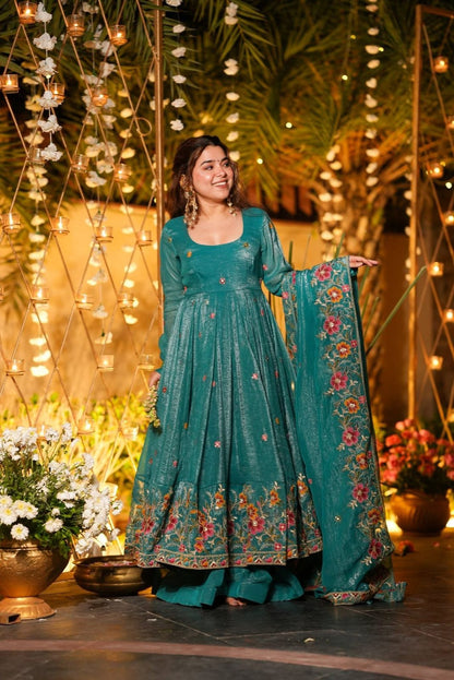 Women’s Crunchy Silk Embroidered Top Sharara Dupatta Set | 3-Piece Fully Stitched Party & wedding Wear with Heavy Sequin Work