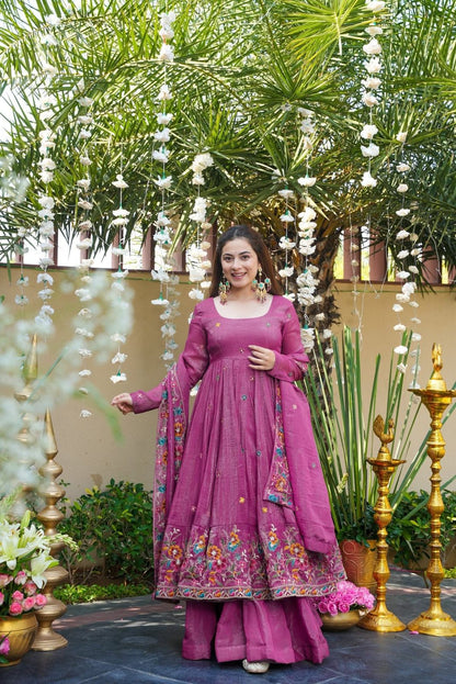 Women’s Crunchy Silk Embroidered Top Sharara Dupatta Set | 3-Piece Fully Stitched Party & wedding Wear with Heavy Sequin Work