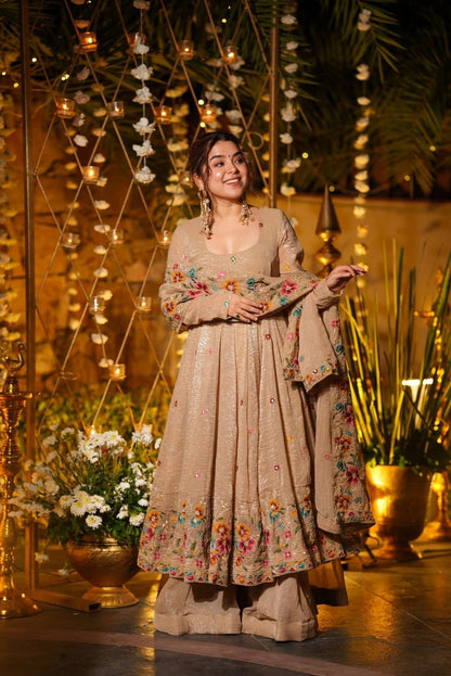 Women’s Crunchy Silk Embroidered Top Sharara Dupatta Set | 3-Piece Fully Stitched Party & wedding Wear with Heavy Sequin Work