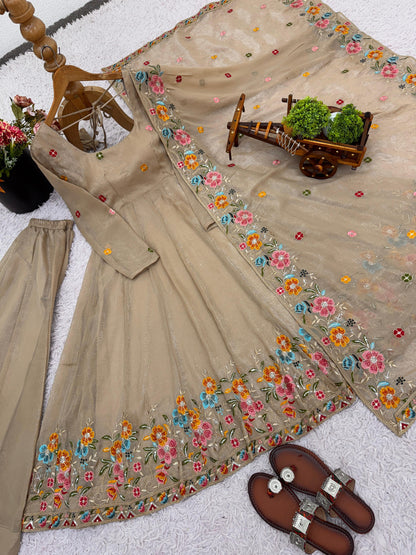 Women’s Crunchy Silk Embroidered Top Sharara Dupatta Set | 3-Piece Fully Stitched Party & wedding Wear with Heavy Sequin Work