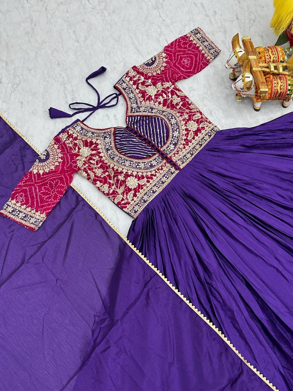 Pure Chinon Bandhej Long Gown Set with Dupatta | Heavy 3mm Sequence Embroidery | Fully Stitched Festive & Wedding Wear for Women (M–XXL)