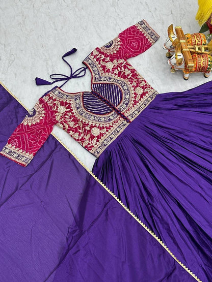 Pure Chinon Bandhej Long Gown Set with Dupatta | Heavy 3mm Sequence Embroidery | Fully Stitched Festive & Wedding Wear for Women (M–XXL)