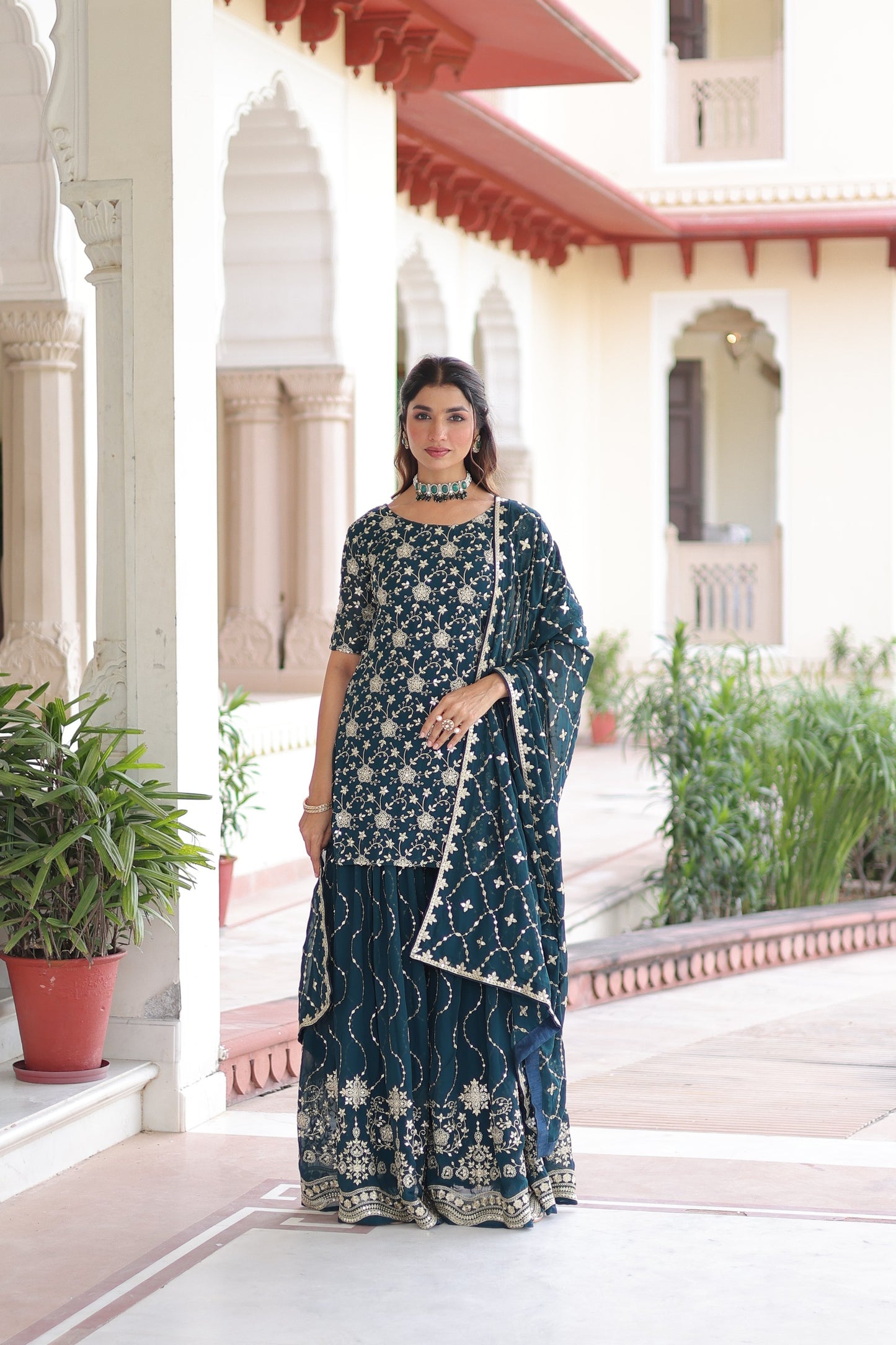 3-Piece Premium Set Trendy Sharara Palazzo Style For a Royal and Graceful Look