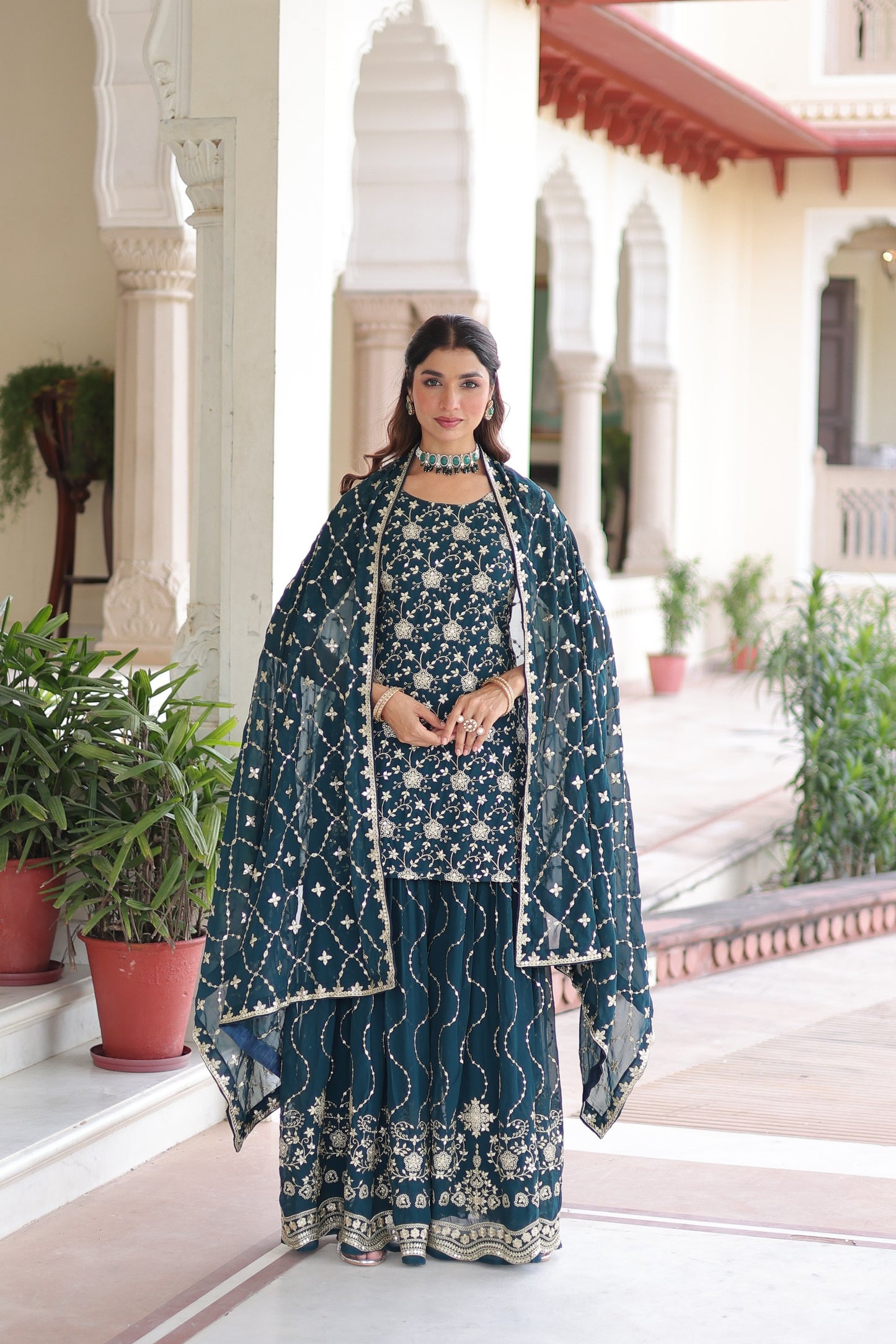3-Piece Premium Set Trendy Sharara Palazzo Style For a Royal and Graceful Look