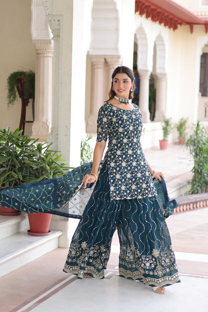 3-Piece Premium Set Trendy Sharara Palazzo Style For a Royal and Graceful Look
