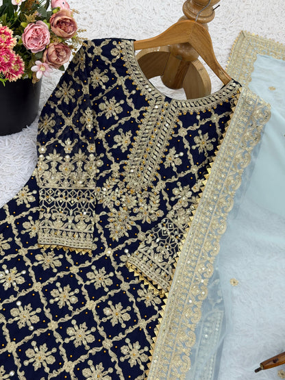 Premium 3-Piece Designer Plazzo Set With Heavy Faux Georgette Fabric