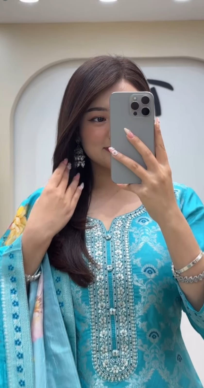 Premium Chanderi Kurti, Pant Dupatta Set with Elegant Jacquard Weaving Work