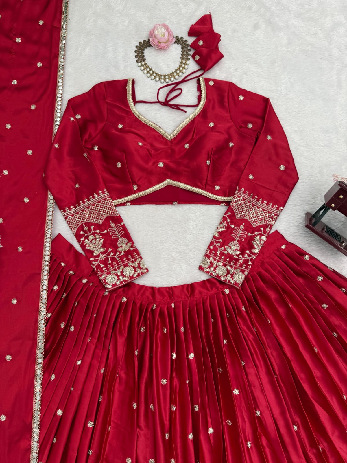 Japan Satin Fabric 3.5 Meters Flared Lehenga Choli Set With Thread Embroidery With Sequin Detailing Work