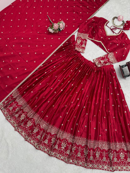 Japan Satin Fabric 3.5 Meters Flared Lehenga Choli Set With Thread Embroidery With Sequin Detailing Work