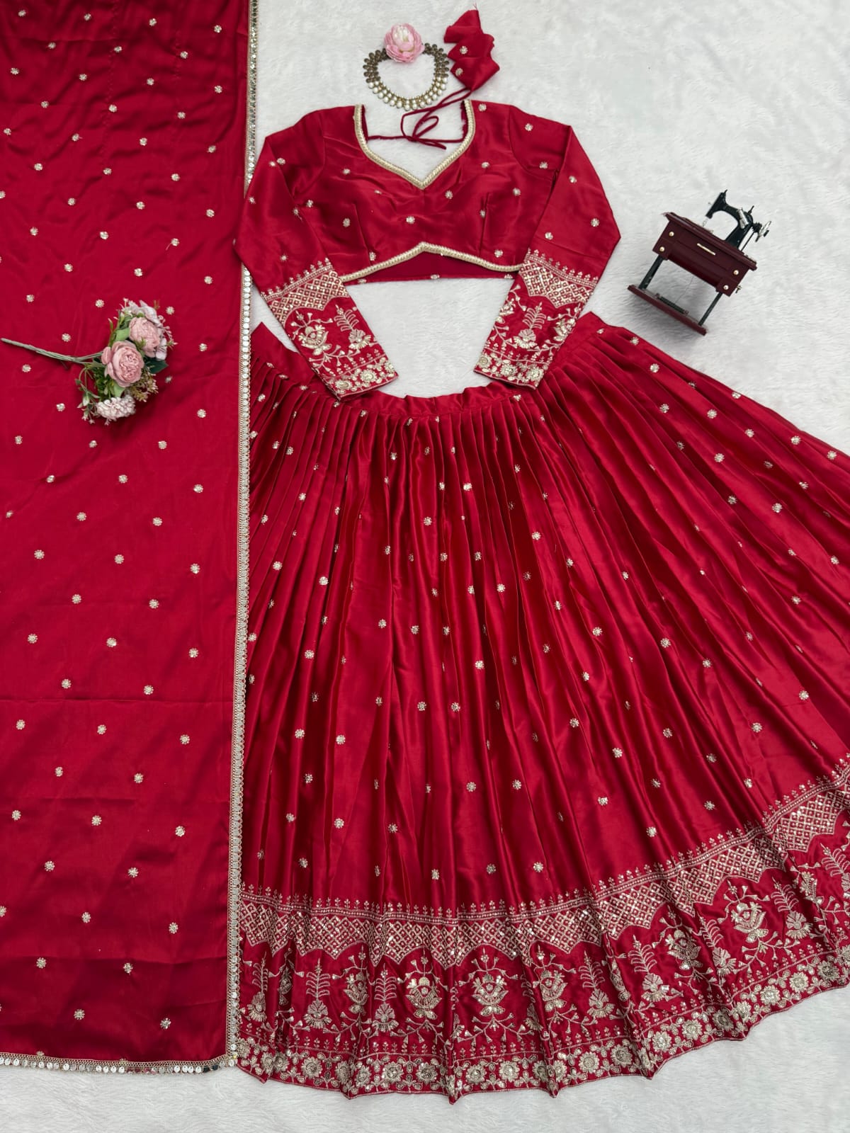 Japan Satin Fabric 3.5 Meters Flared Lehenga Choli Set With Thread Embroidery With Sequin Detailing Work