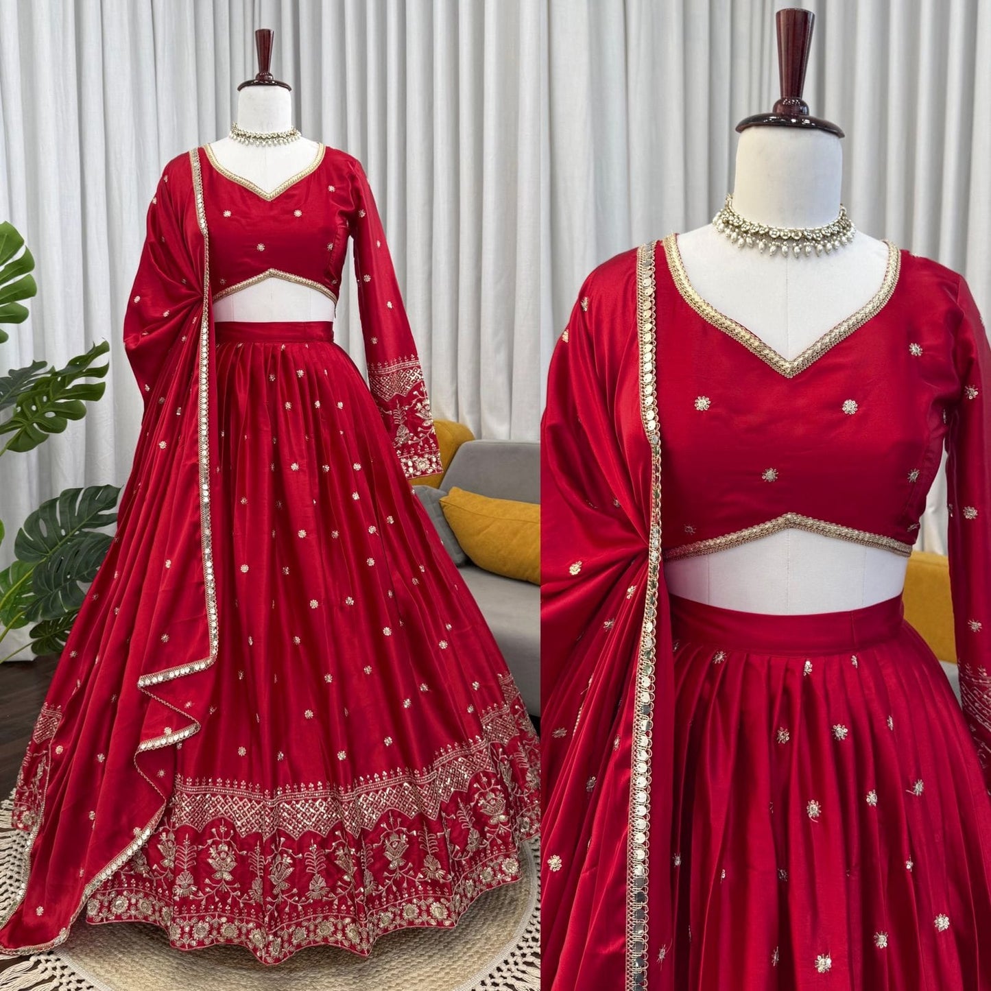 Japan Satin Fabric 3.5 Meters Flared Lehenga Choli Set With Thread Embroidery With Sequin Detailing Work