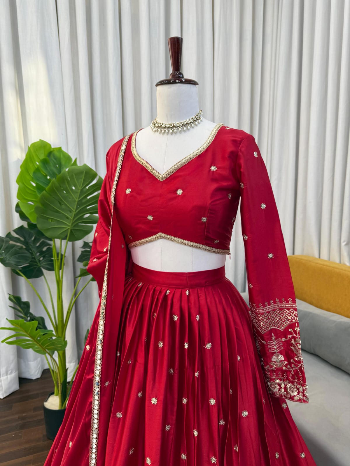 Japan Satin Fabric 3.5 Meters Flared Lehenga Choli Set With Thread Embroidery With Sequin Detailing Work
