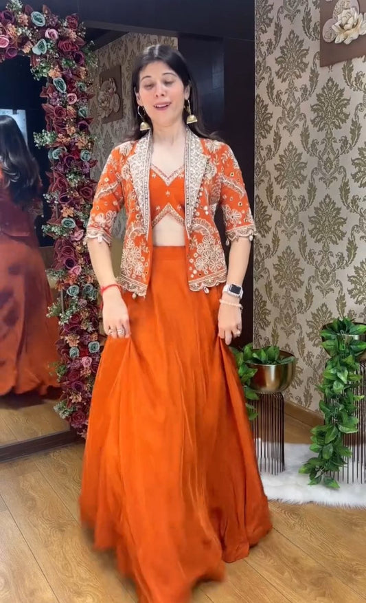 Trending Party Wear Lehenga Set with Embroidered Koti