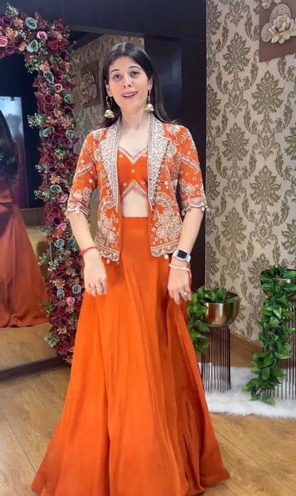 Trending Party Wear Lehenga Set with Embroidered Koti