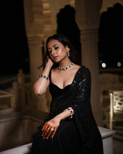 Premium Georgette Sequin Embroidered Saree – Elegant Party & Festive Wear