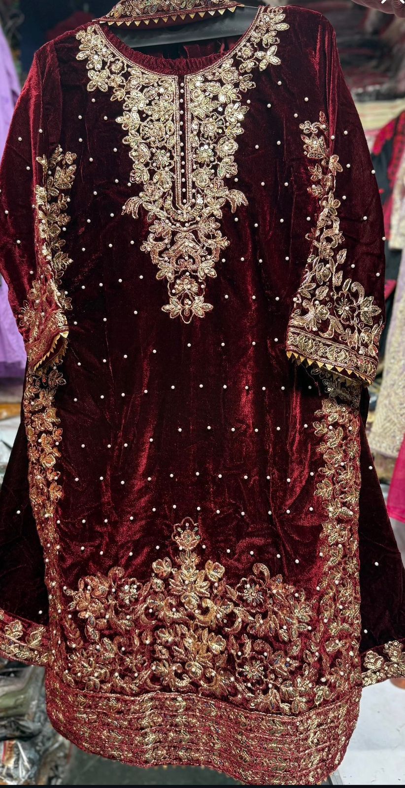 Premium Viscose Velvet Embroidered Suit Set – Top, Plazo & Dupatta