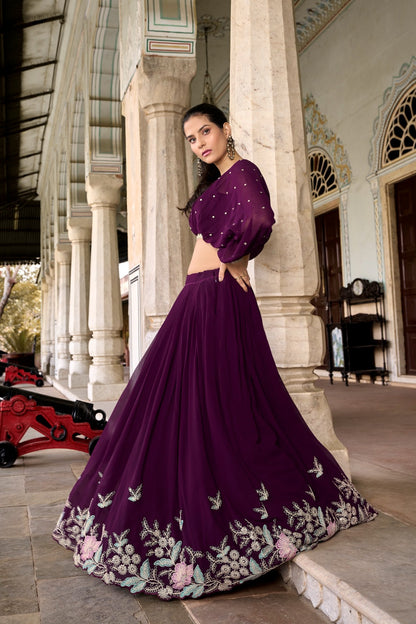 Women’s Georgette Co-ord Lehenga Set | Stitched Lehenga & Top | Sequins & Thread Embroidery | Festive & Party Wear
