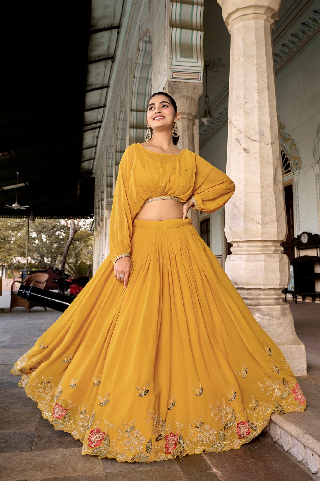 Women’s Georgette Co-ord Lehenga Set | Stitched Lehenga & Top | Sequins & Thread Embroidery | Festive & Party Wear