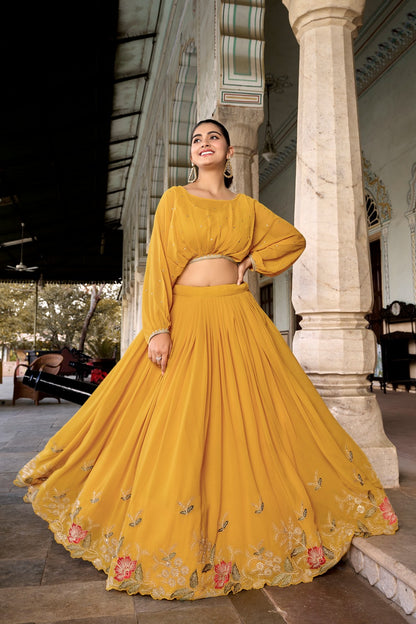 Women’s Georgette Co-ord Lehenga Set | Stitched Lehenga & Top | Sequins & Thread Embroidery | Festive & Party Wear