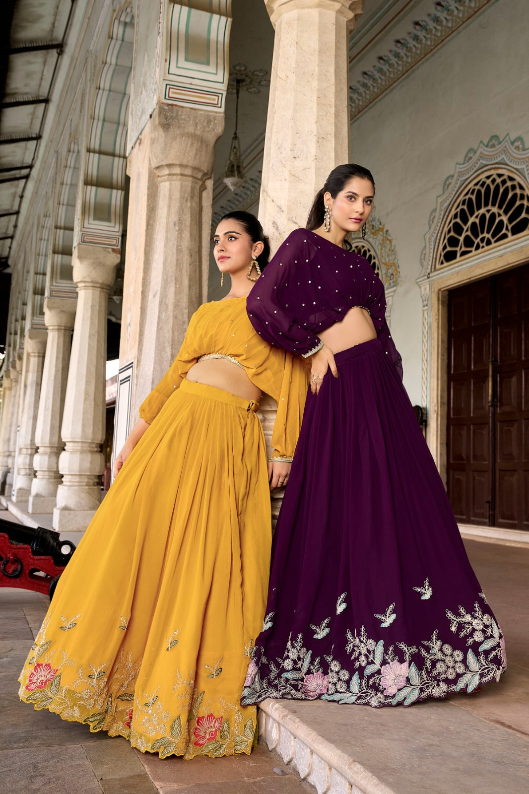 Women’s Georgette Co-ord Lehenga Set | Stitched Lehenga & Top | Sequins & Thread Embroidery | Festive & Party Wear