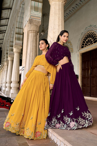 Women’s Georgette Co-ord Lehenga Set | Stitched Lehenga & Top | Sequins & Thread Embroidery | Festive & Party Wear