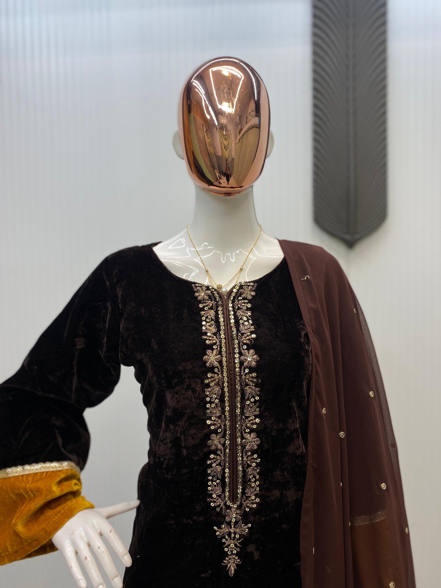 2025 Winter Velvet Palazzo Set for Women | 3-Piece Embroidered Velvet Top, Mono Banglori Palazzo & Georgette Dupatta | Festive & Party Wear