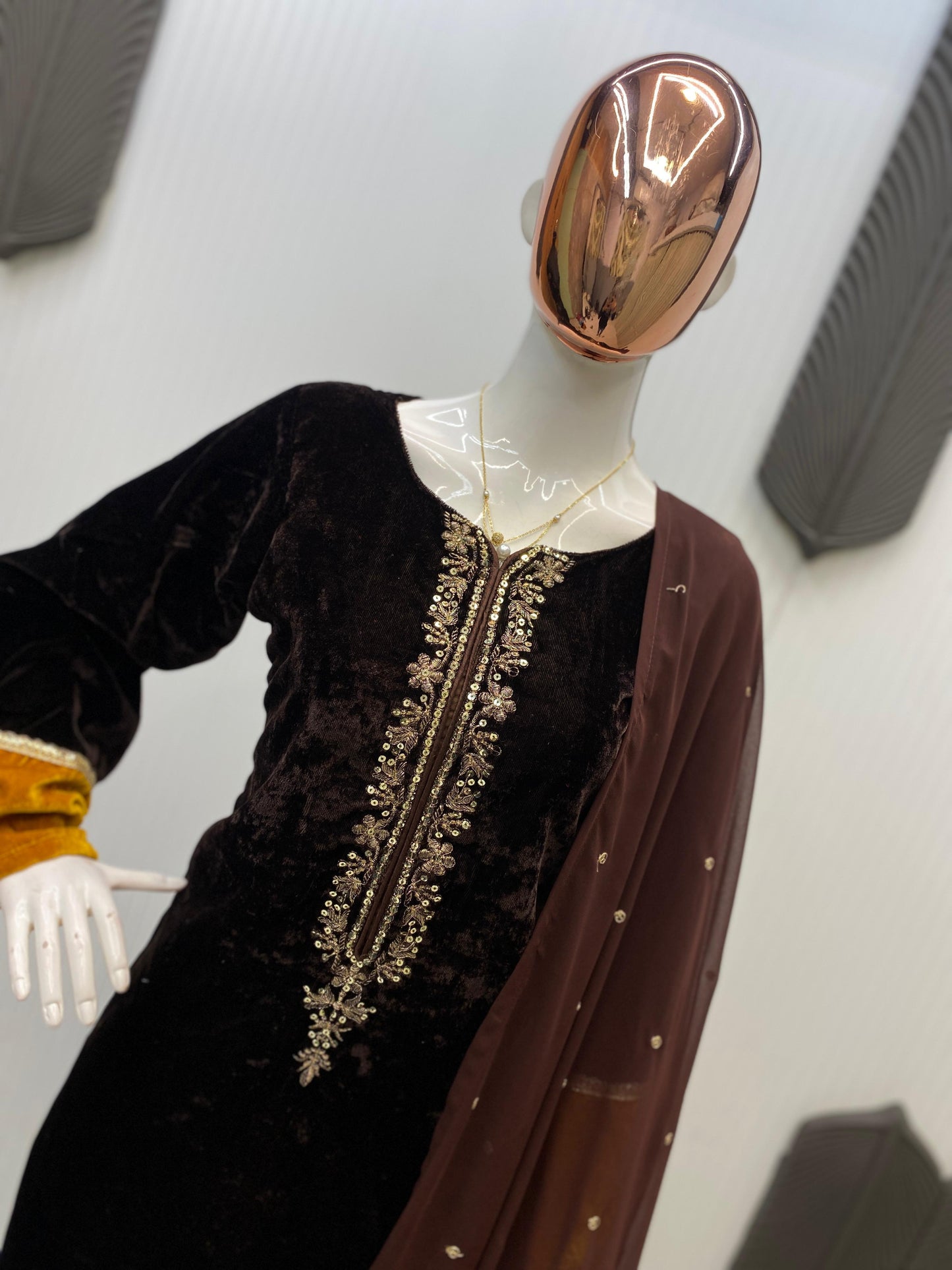 2025 Winter Velvet Palazzo Set for Women | 3-Piece Embroidered Velvet Top, Mono Banglori Palazzo & Georgette Dupatta | Festive & Party Wear