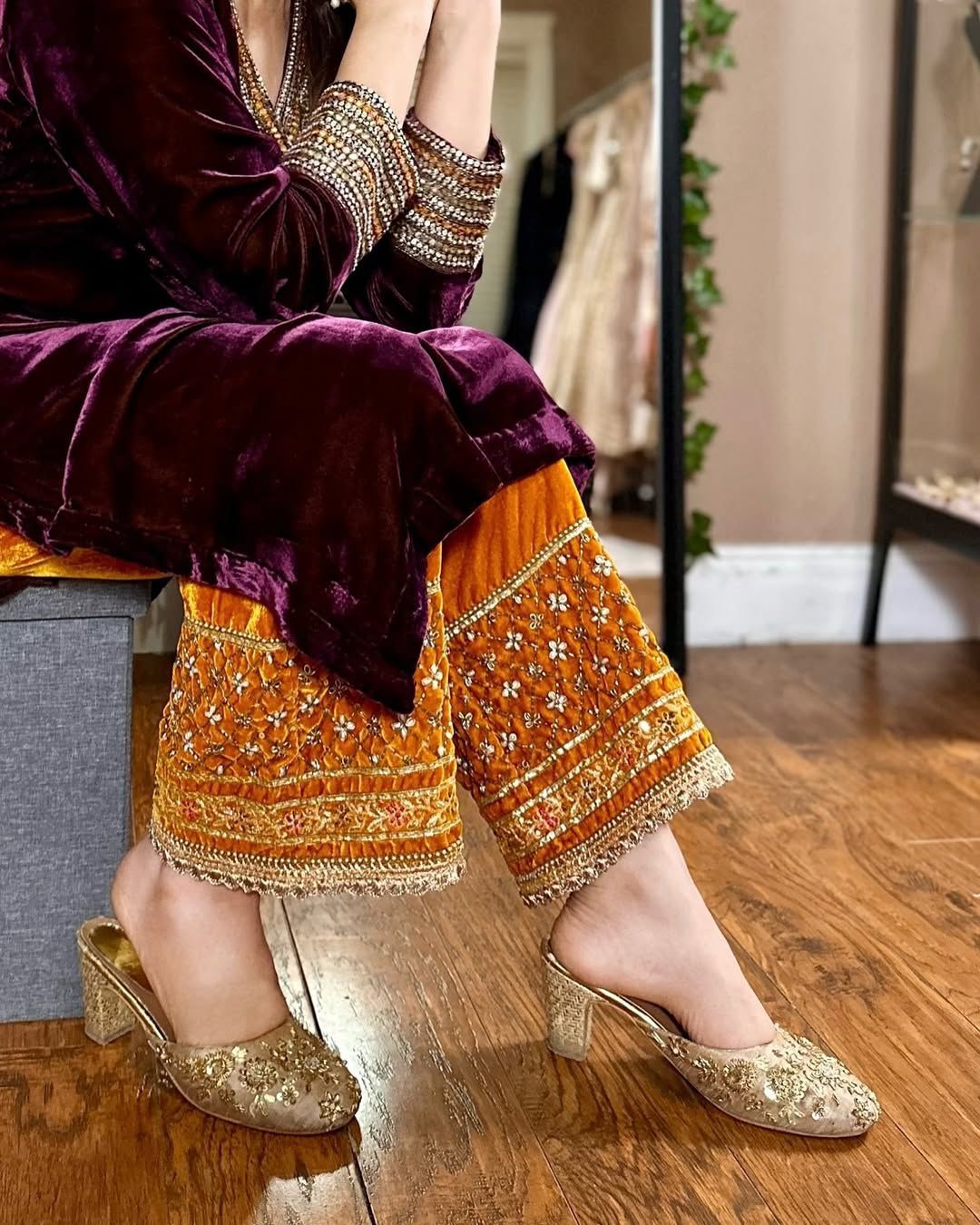 Premium Velvet Designer 3-Piece Plazzo Set for Women | Heavy Sequin & Real Mirror Embroidery | Stitched Top, Plazzo & Georgette Dupatta | Winter Party & Festive Wear