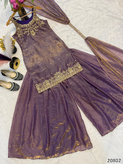 Premium Frendy Silk Hand Embroidered Top Plazzo Dupatta Set – Ready to Wear Party & Wedding Outfit