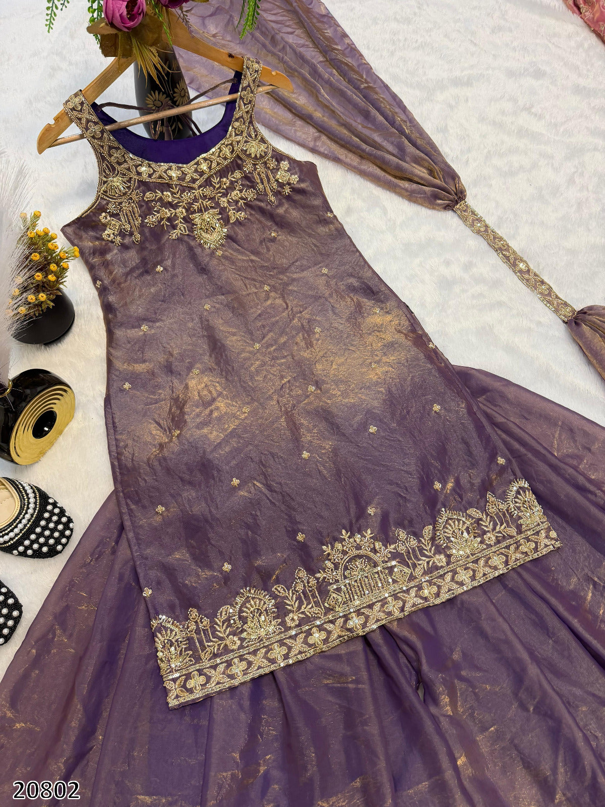 Premium Frendy Silk Hand Embroidered Top Plazzo Dupatta Set – Ready to Wear Party & Wedding Outfit