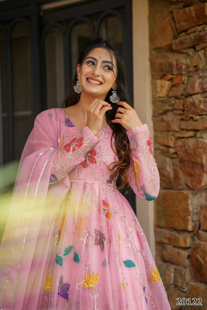 Premium Star Georgette Embroidered Gown Sharara Dupatta Set with Floral Sequin Work – Ready to Wear Party & Wedding Outfit