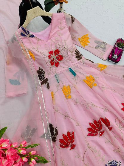 Premium Star Georgette Embroidered Gown Sharara Dupatta Set with Floral Sequin Work – Ready to Wear Party & Wedding Outfit