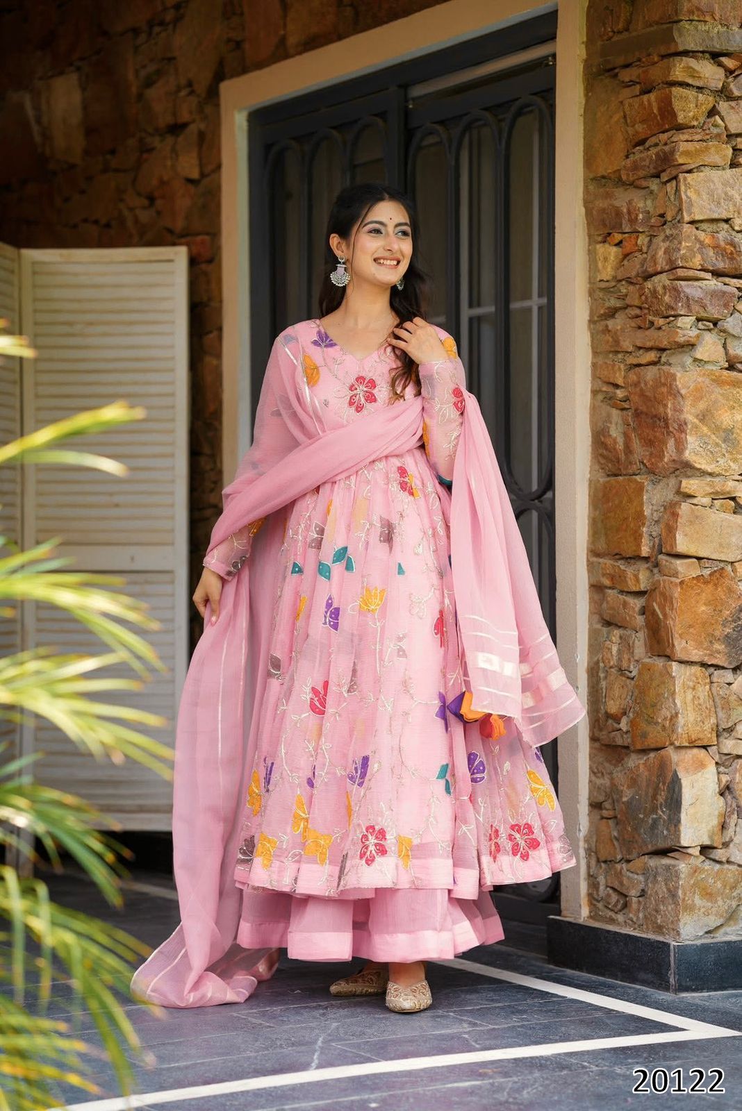 Premium Star Georgette Embroidered Gown Sharara Dupatta Set with Floral Sequin Work – Ready to Wear Party & Wedding Outfit