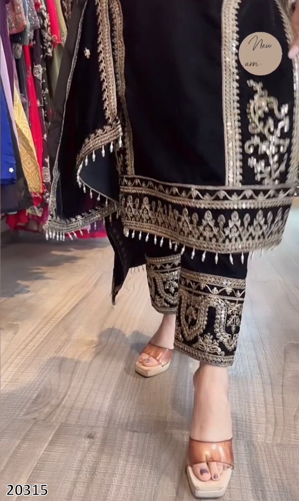 Heavy Pure Viscose Velvet Embroidered Top Palazzo Dupatta Set with Sequins & Coding Dori Work – Party Wear