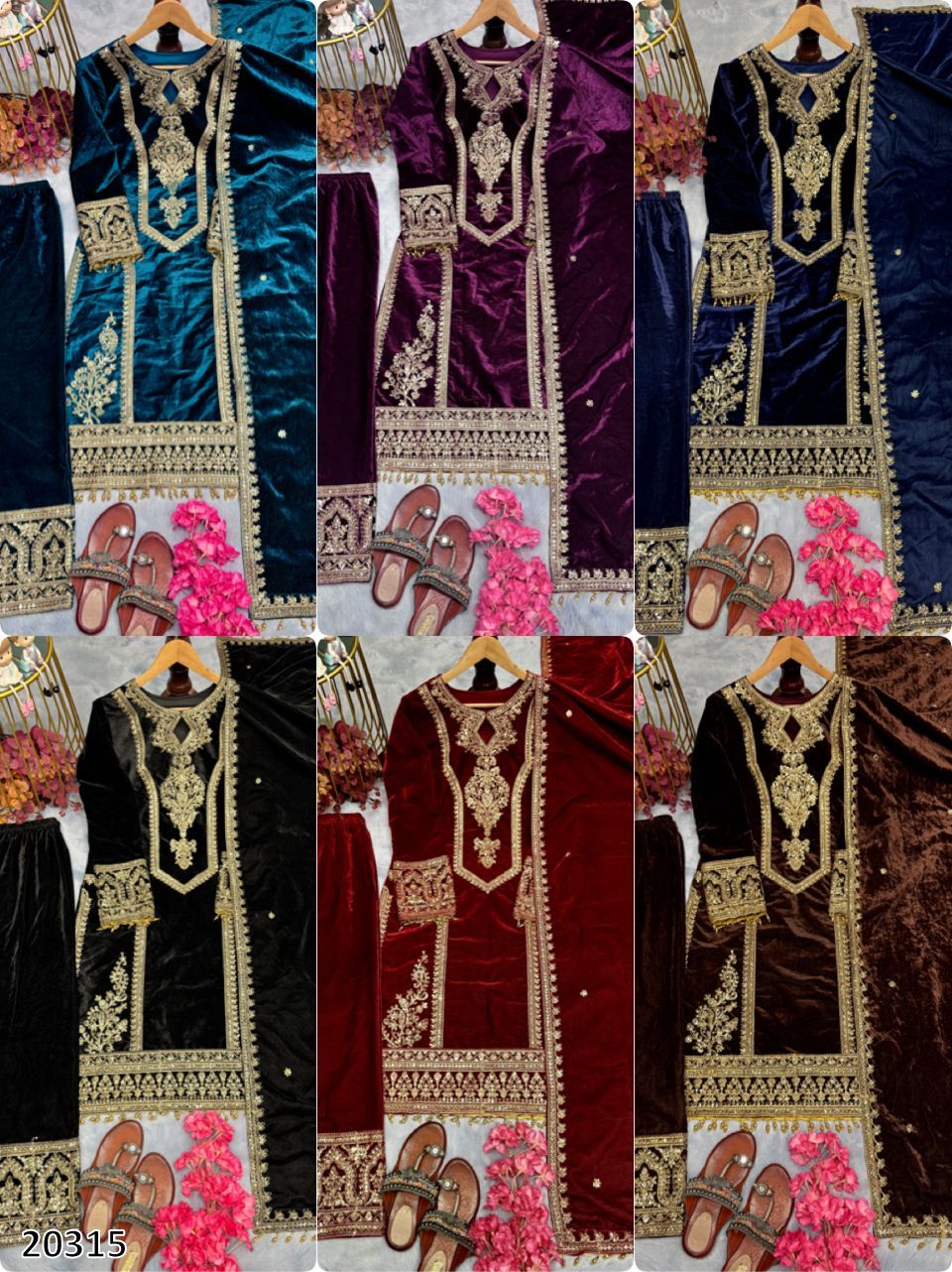 Heavy Pure Viscose Velvet Embroidered Top Palazzo Dupatta Set with Sequins & Coding Dori Work – Party Wear