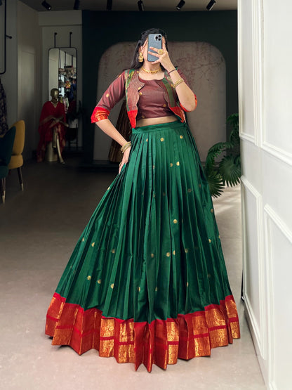 South Indian Lehenga: Royal Zari Weaving Lehenga Choli Co-Ord Set with Koti | Poly Cotton | 5 Meter Flair | Fully Stitched (Up to 42”)