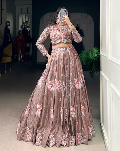 Premium Fendi Sequin Embroidered Co-Ord Lehenga Set for Women | Stitched Lehenga + Unstitched Blouse