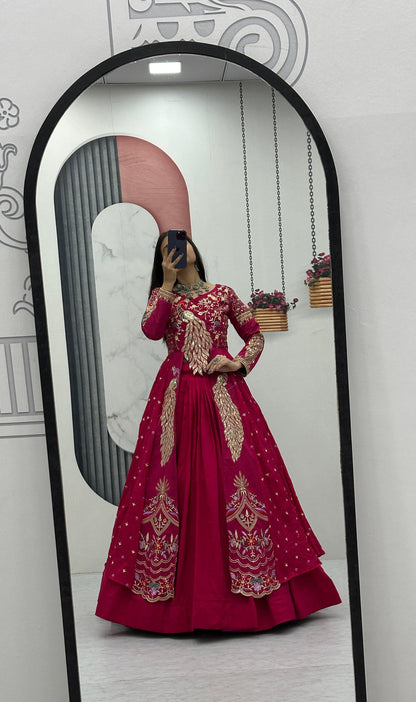 Premium Pure Vichitra Crop Top Lehenga Set with Embroidered Shrug | Festival & Wedding Wear