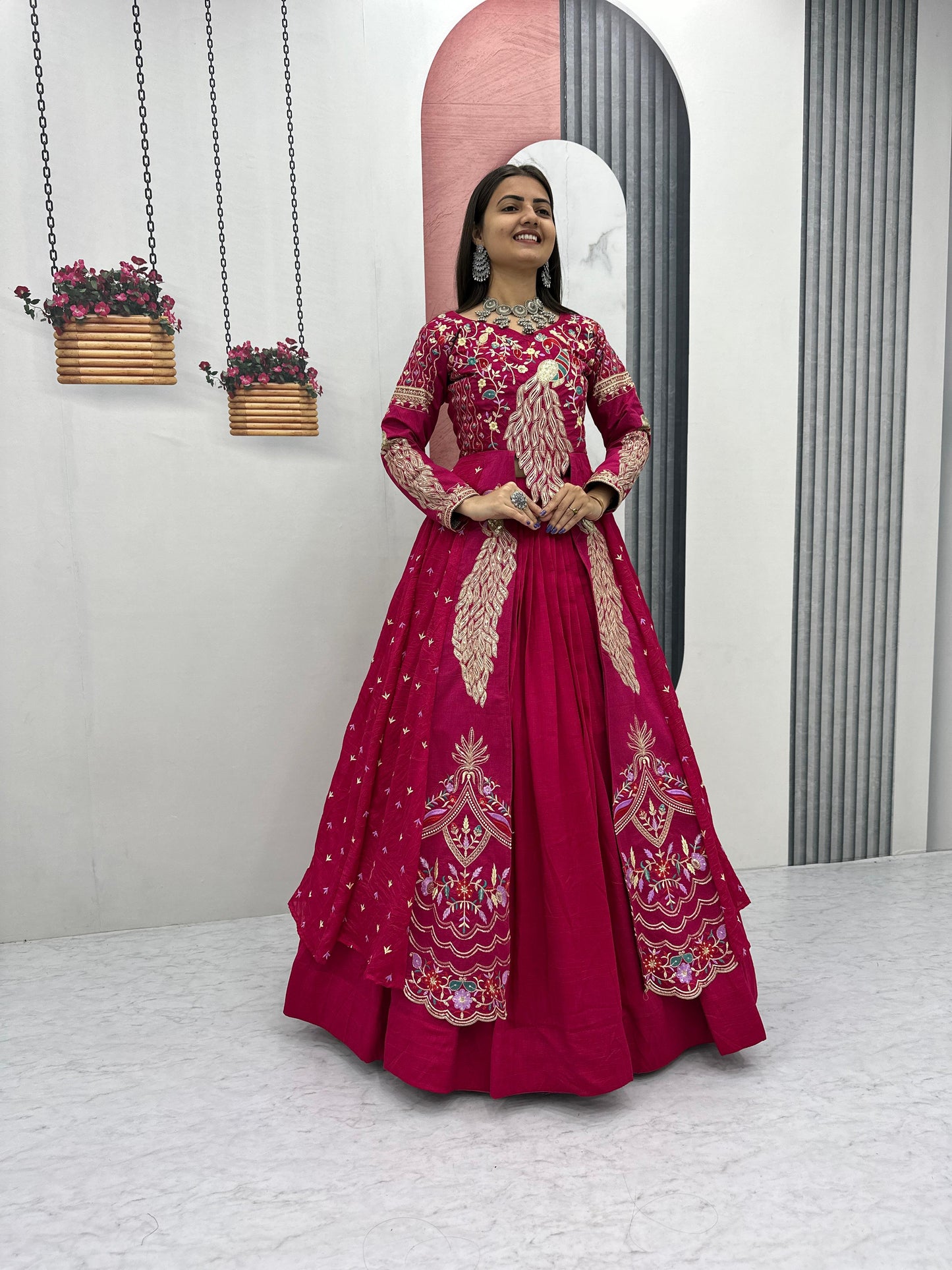 Premium Pure Vichitra Crop Top Lehenga Set with Embroidered Shrug | Festival & Wedding Wear