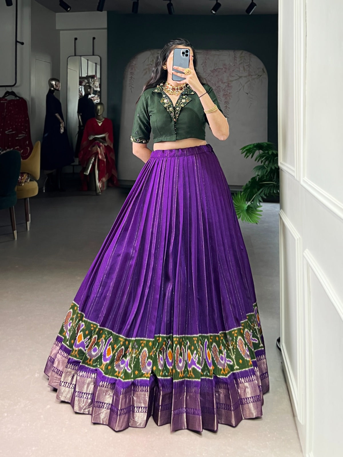 South Indian Lehenga Choli : Poly Cotton Zari Weaving Co-Ord Lehenga Set with Pure Cotton Handwork Blouse – Fully Stitched