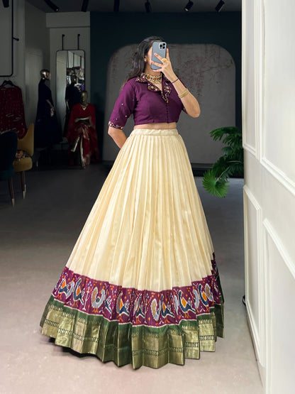 South Indian Lehenga Choli : Poly Cotton Zari Weaving Co-Ord Lehenga Set with Pure Cotton Handwork Blouse – Fully Stitched