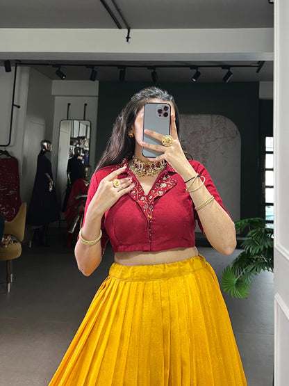 South Indian Lehenga Choli : Poly Cotton Zari Weaving Co-Ord Lehenga Set with Pure Cotton Handwork Blouse – Fully Stitched