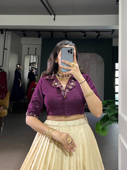 South Indian Lehenga Choli : Poly Cotton Zari Weaving Co-Ord Lehenga Set with Pure Cotton Handwork Blouse – Fully Stitched