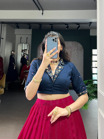 South Indian Lehenga Choli : Poly Cotton Zari Weaving Co-Ord Lehenga Set with Pure Cotton Handwork Blouse – Fully Stitched