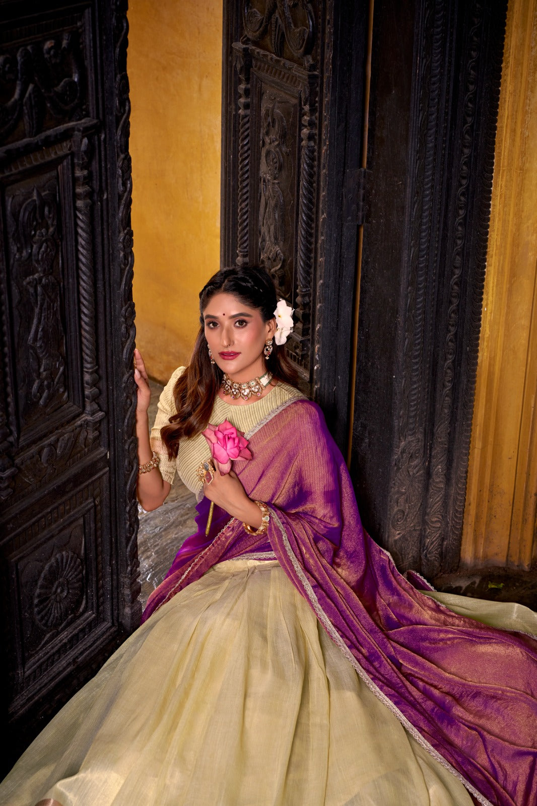 South Indian Lehenga: Dupion Silk Zari Weaving Lehenga Choli Set with Zari Shimmer Dupatta | Fully Stitched Bridal & Festive Wear