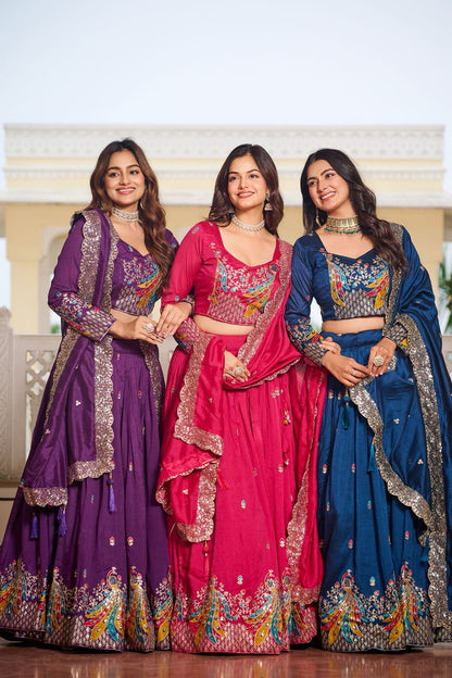 Premium Pure Vichitra Lehenga Choli Set with Heavy Embroidery, Sequins Work & Dupatta – Wedding & Festive Wear