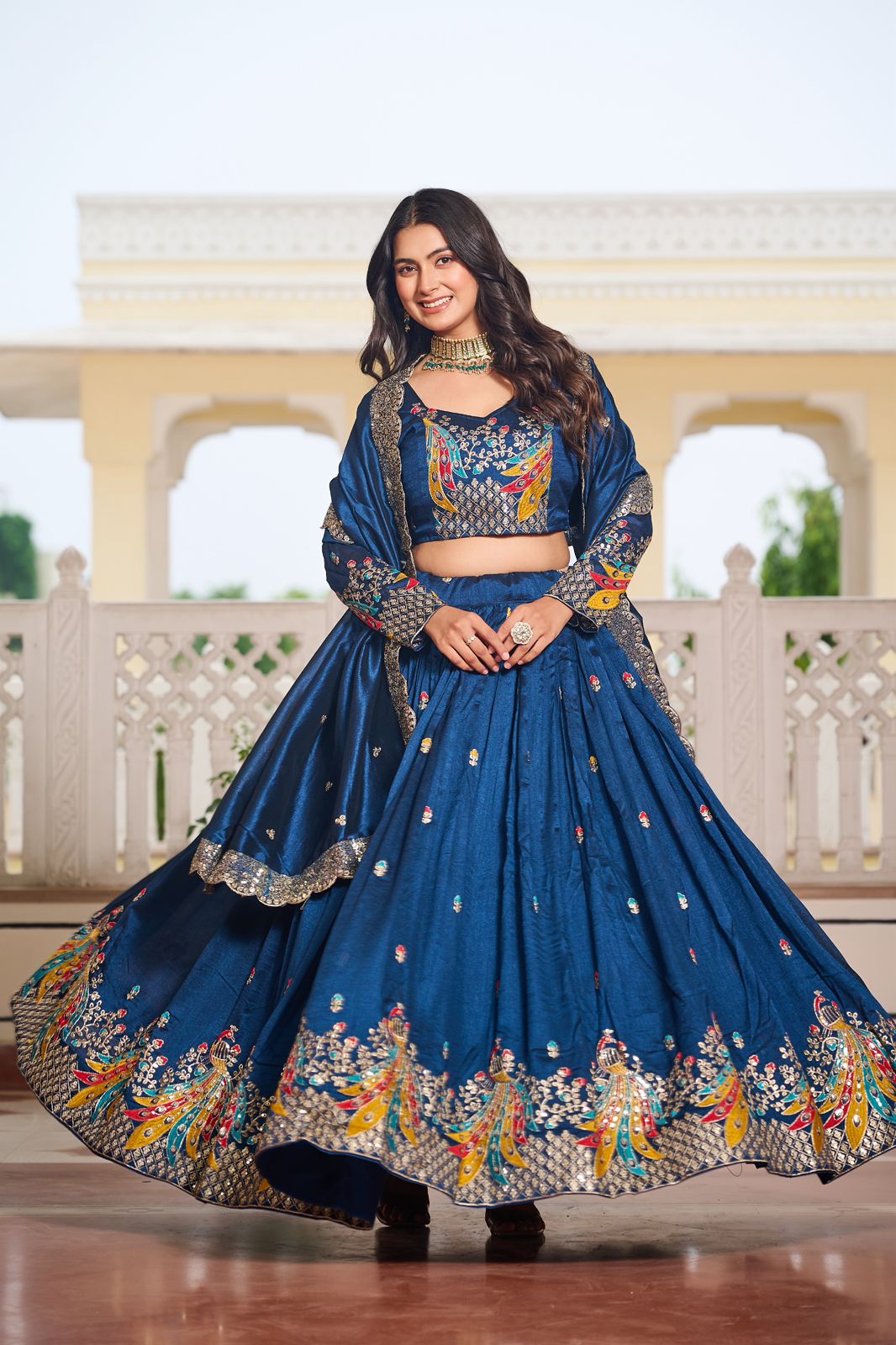 Premium Pure Vichitra Lehenga Choli Set with Heavy Embroidery, Sequins Work & Dupatta – Wedding & Festive Wear