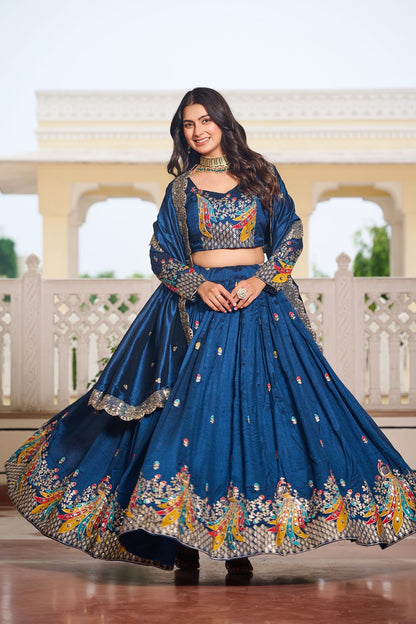 Premium Pure Vichitra Lehenga Choli Set with Heavy Embroidery, Sequins Work & Dupatta – Wedding & Festive Wear
