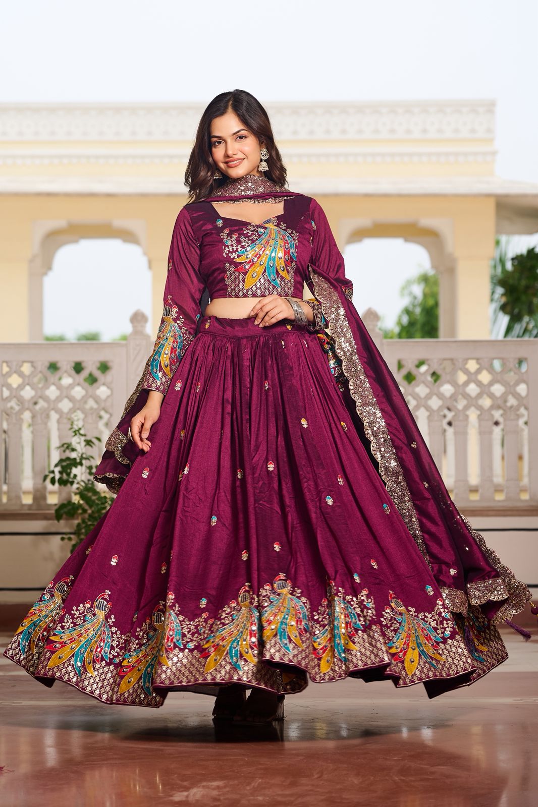 Premium Pure Vichitra Lehenga Choli Set with Heavy Embroidery, Sequins Work & Dupatta – Wedding & Festive Wear