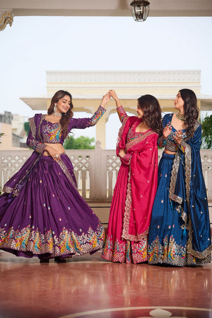 Premium Pure Vichitra Lehenga Choli Set with Heavy Embroidery, Sequins Work & Dupatta – Wedding & Festive Wear